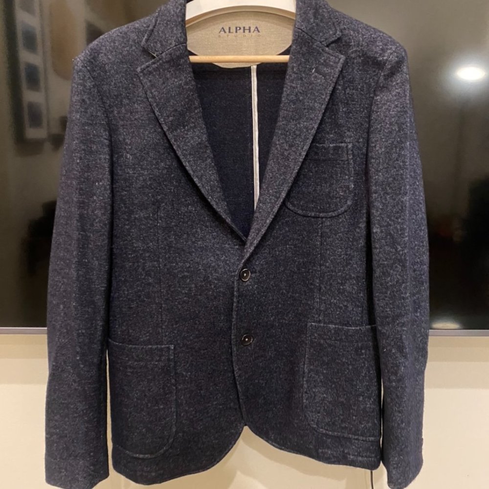 Alpha Studio Wool Blazer (Size 50) Heather Navy